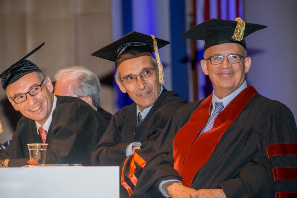 From left to right: Prof. Arnon Afek, Dean Ehud Grossman, and President Yossi Klafter